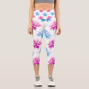 Pink Dahlia, Blue Dahla, Blumenmuster, Blume Capri Leggings