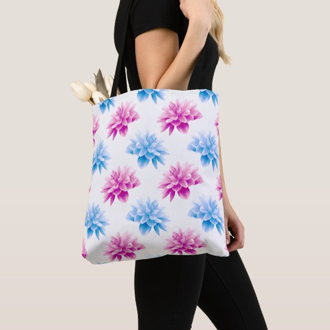 Pink Dahlia, Blue Dahla, Blumenmuster, Blume Tasche (Von Nahem)