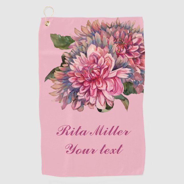 Pink Dahlia Blume Golfhandtuch (Vorderseite)