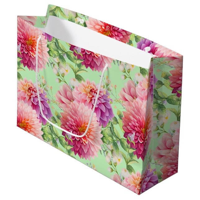 Pink Dahlia Blume Große Geschenktüte (Vorderseite Schrägansicht)