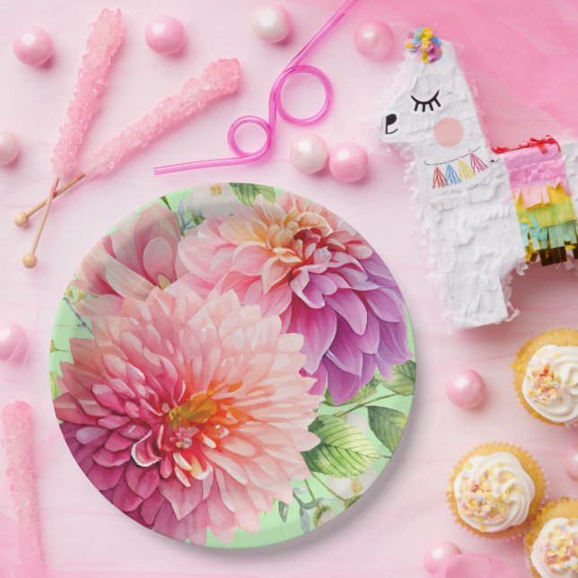 Pink Dahlia Blume Pappteller (Party)