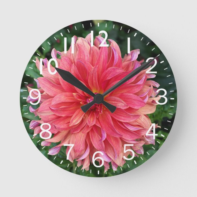 Pink Dahlia Blume Runde Wanduhr (Vorderseite)