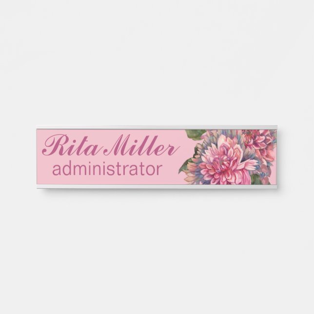 Pink Dahlia Blume Türschild (Vorderseite )