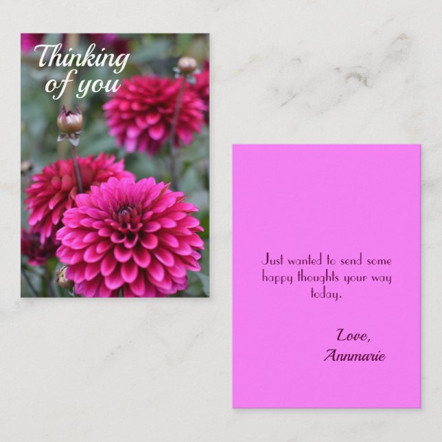 Pink Dahlia Floral Fotograf Denken Sie an Sie Mitteilungskarte (Vorne/Hinten)