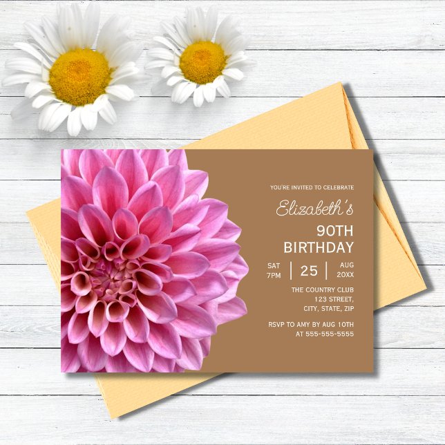 Pink Dahlia Floral Kupfer 90. Geburtstag Einladung (Von Creator hochgeladen)