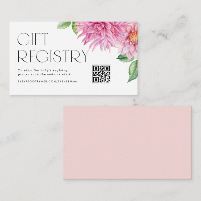 Pink Dahlia Floral QR Code Kinderdusche Registrier Begleitkarte (Vorne/Hinten)
