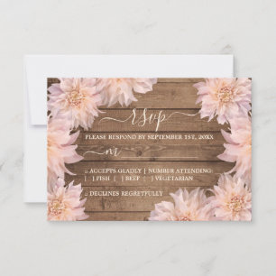 Pink Dahlia Flower Rustic Wood Wedding Carte RSVP