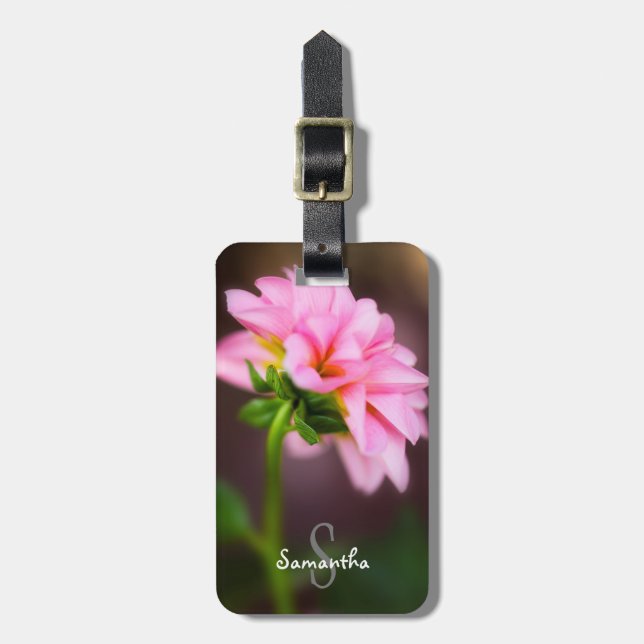 Pink Dahlia Gepäckmarke Gepäckanhänger (Vorderseite vertikal)