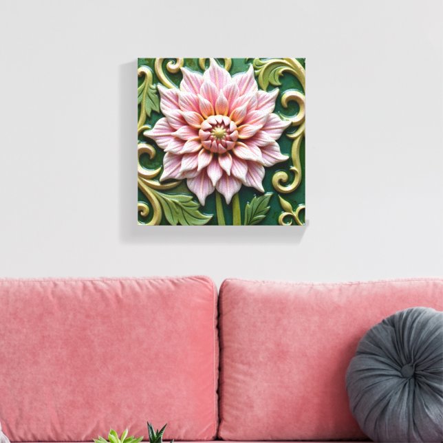 Pink Dahlia on Green Leinwanddruck (Insitu (Wohnzimmer))