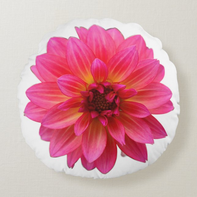Pink Dahlia Rundes Kissen (Vorderseite)
