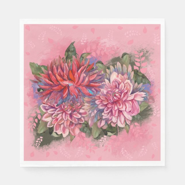 Pink Dahlia Vintage Blume Serviette (Vorderseite)