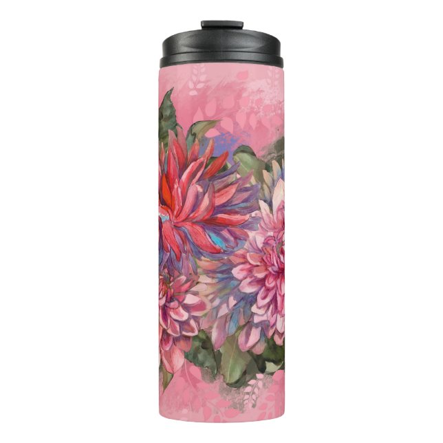 Pink Dahlia Vintage Blume Thermosbecher (Vorderseite)