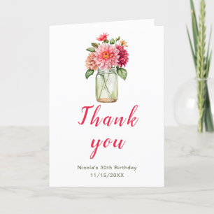 Pink Dahlias Mason Jar Birthday Party Dankeskarte