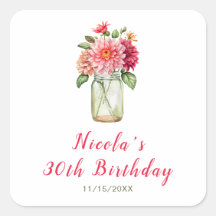 Pink Dahlias Mason Jar Birthday Party