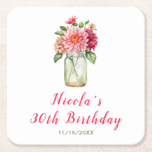 Pink Dahlias Mason Jar Birthday Party