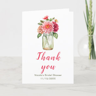 Pink Dahlias Mason Jar Brautparty Dankeskarte