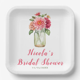 Pink Dahlias Mason Jar Brautparty Pappteller