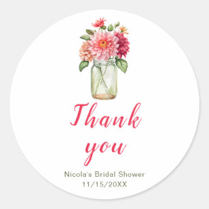 Pink Dahlias Mason Jar Brautparty Runder Aufkleber