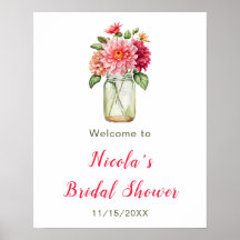 Pink Dahlias Mason Jar Brautparty Willkommen