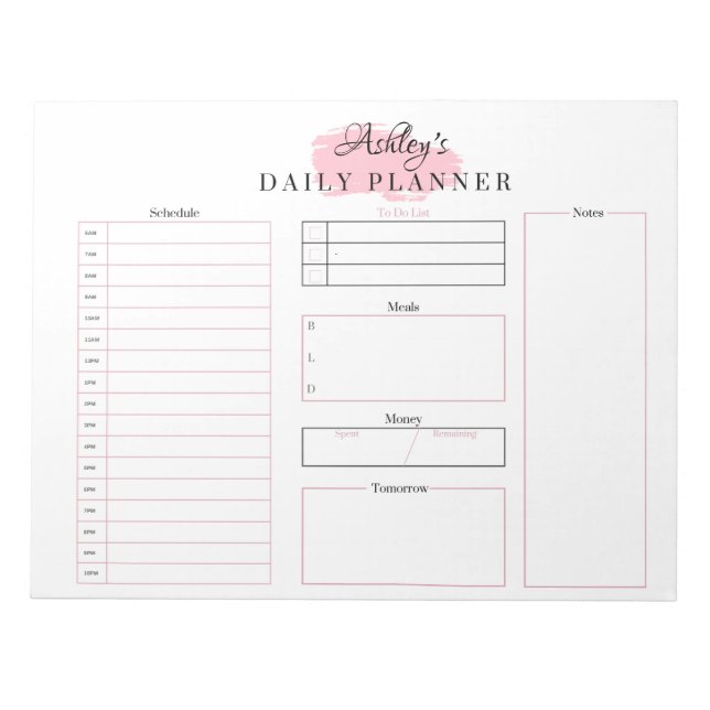 Pink Daily Planner Notepad | Pink Notizblock (Vorderseite)