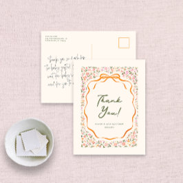 Pink Dainty Flowers and Orange Bow Thank You Postkarte