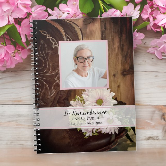 Pink Daisies and Boots Funeral Memorial Guest Book Notizblock (Von Creator hochgeladen)