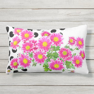 Pink Daisies / Asters Bouquet & Black Dots Lendenkissen