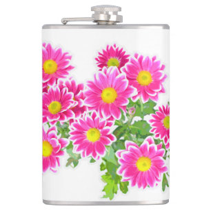 Pink Daisies / Asters Bouquet + Ihre Ideen Flachmann