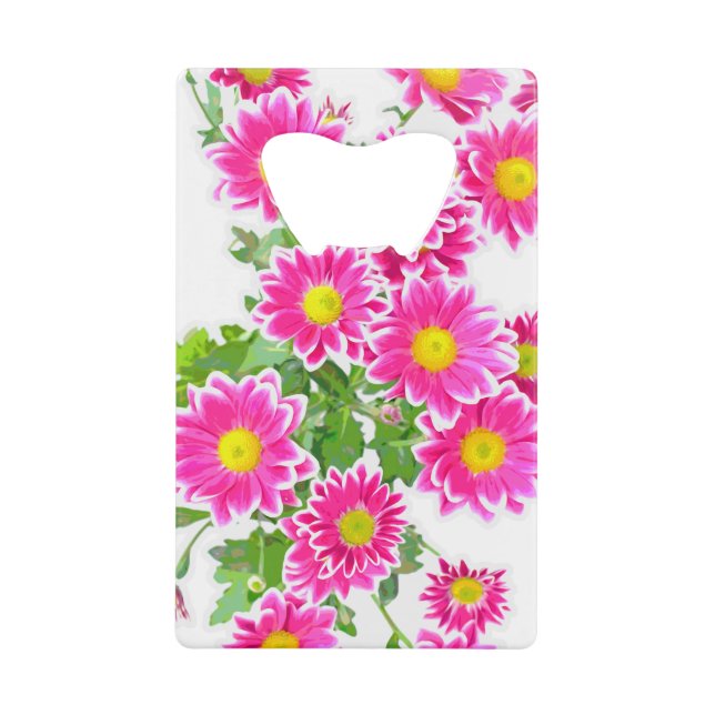 Pink Daisies / Asters Bouquet + Ihre Ideen Kreditkarten Flaschenöffner (Vorderseite)