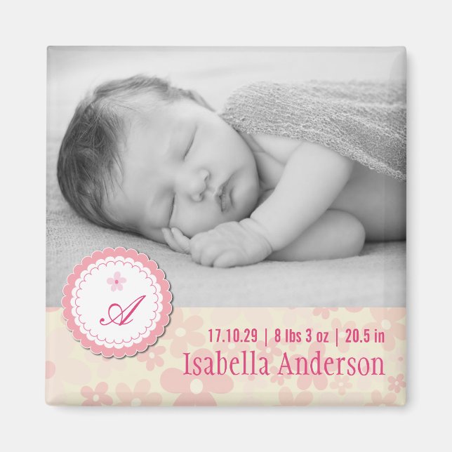 Pink Daisies Baby Girl Birth Announcement Foto Magnet (Vorne)