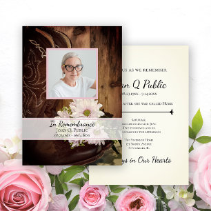 Pink Daisies Cowboy Boot Western Tod Jahrestag Einladung