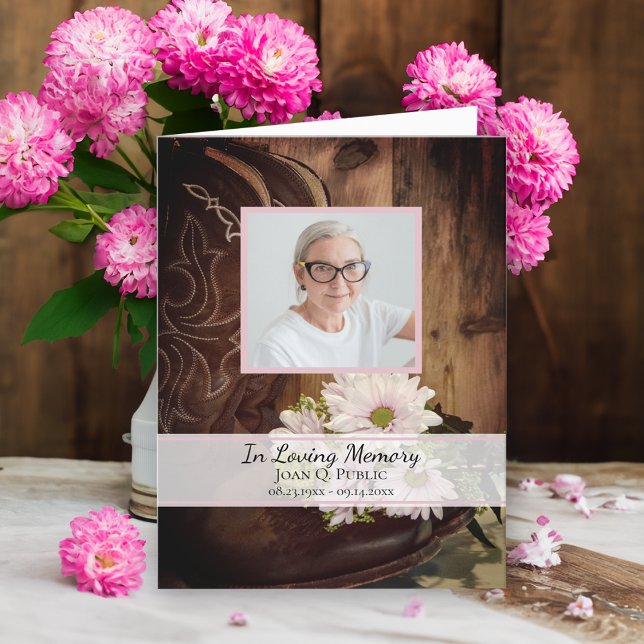 Pink Daisies Cowboy Boots Western Beerdigung Beile Dankeskarte (Von Creator hochgeladen)