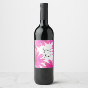 Pink Daisies Floral Daisy Elegante Weinkeller Weinetikett
