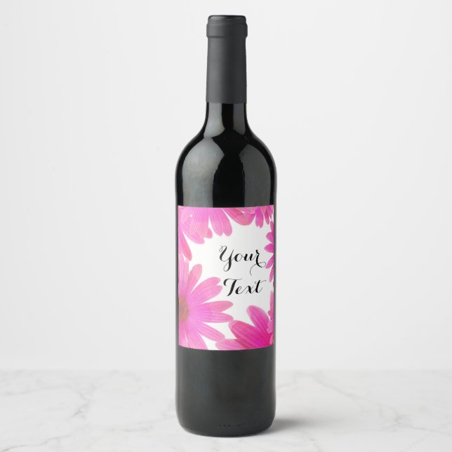 Pink Daisies Floral Daisy Elegante Weinkeller Weinetikett (Vorderseite)