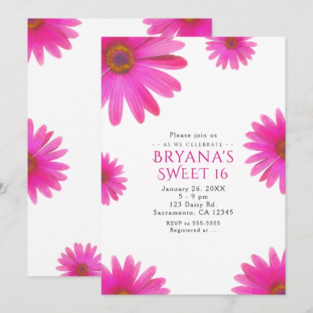 Pink Daisies Floral Daisy Frühling Party Einladung (Vorne/Hinten)