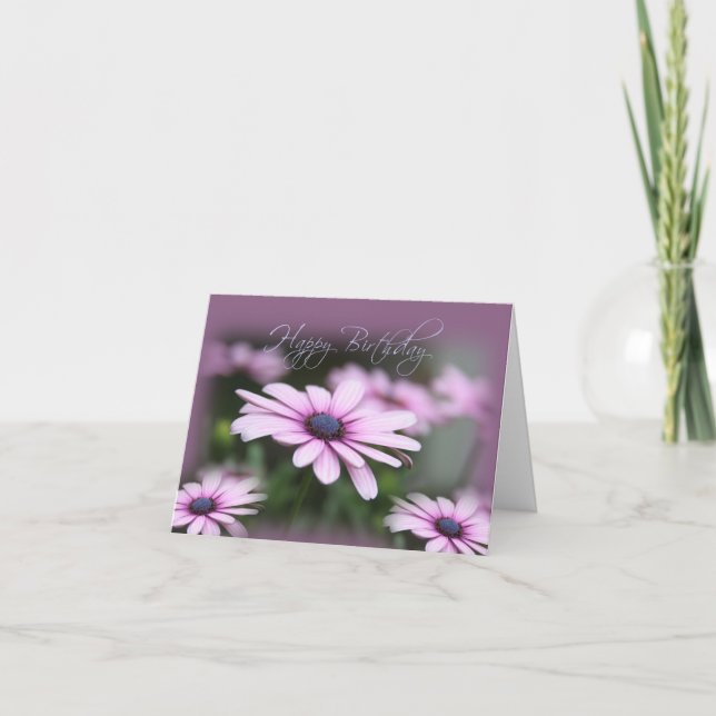 Pink Daisies Happy Birthday Karte (Vorderseite)