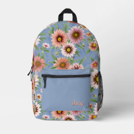 Pink Daisies Personalisierte botanische Kunst Bedruckter Rucksack