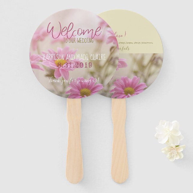 Pink Daisies Wedding Fans Romantische Blume Fächer (Vorne und Hinten)