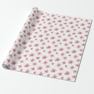 Pink Daisis & Dots auf Weiß Geschenkpapier