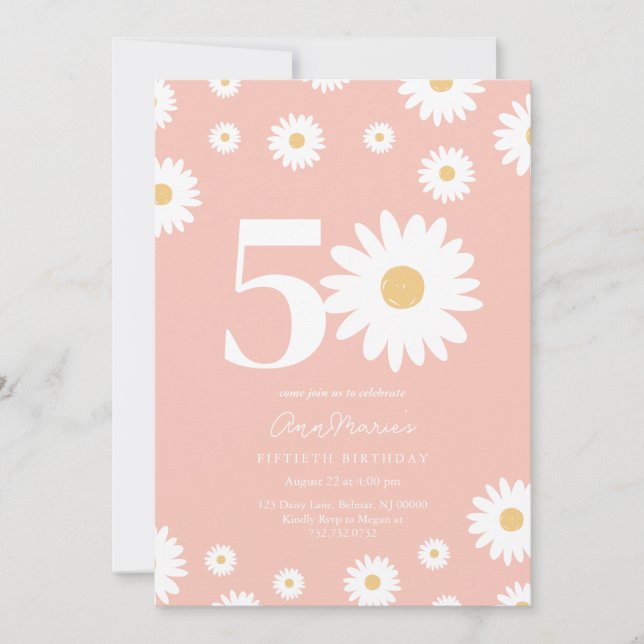 Pink Daisy 50th Birthday Invitation (Devant)