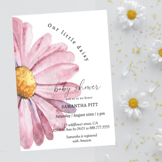 Pink daisy Aquarell Baby in Blüte Einladung (Von Creator hochgeladen)