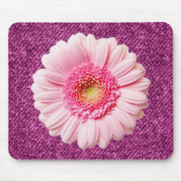 Pink Daisy auf Lila Denim Boho Mousepad