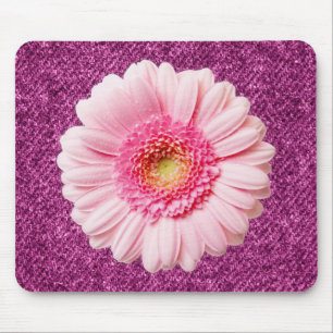 Pink Daisy auf Lila Denim Boho Mousepad