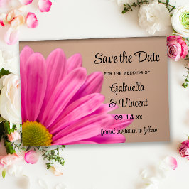 Pink Daisy auf Tan Wedding Speichern Sie das Datum Save The Date