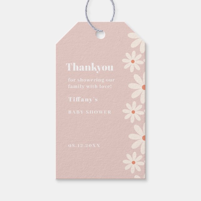 Pink Daisy Baby Dusche Blumenbeet Geschenkanhänger (Vorderseite)