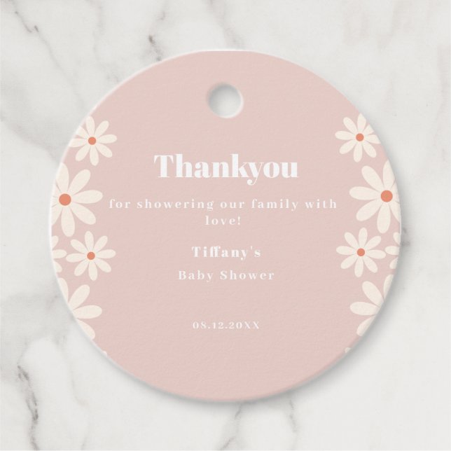Pink Daisy Baby Dusche Blumenbeet Geschenkanhänger (Vorderseite)