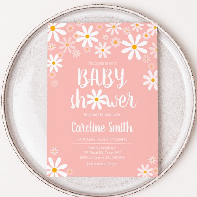 Pink Daisy Baby Dusche Einladung (Pink Boho Daisy Baby Shower Invitation 
)