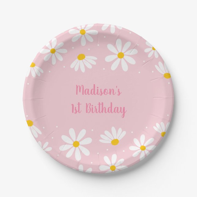 Pink Daisy Birthday Pappteller (Vorderseite)
