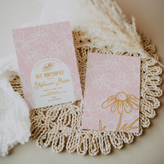 Pink Daisy Birthday Party Einladung