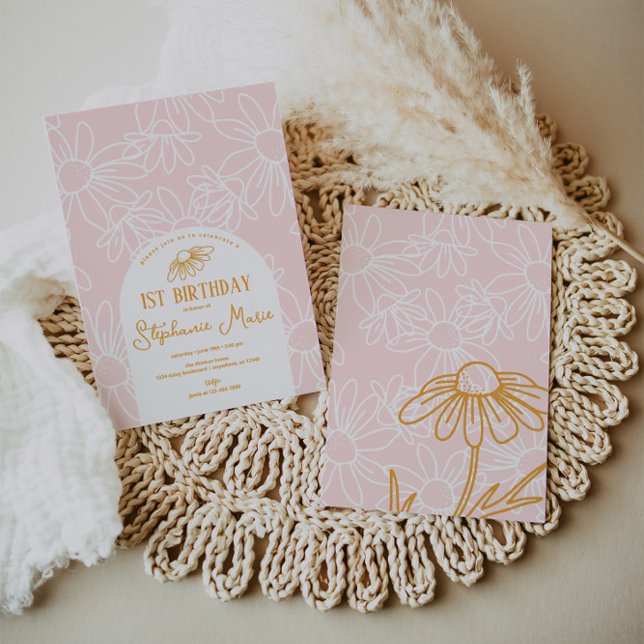 Pink Daisy Birthday Party Einladung (Von Creator hochgeladen)